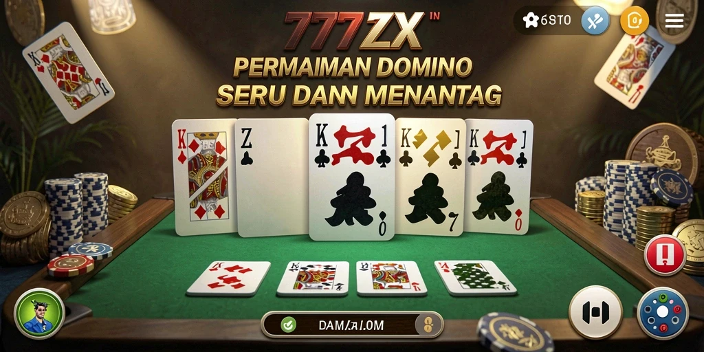 Tangkapan layar utama 777ZX menampilkan gameplay menarik dari Domino.
