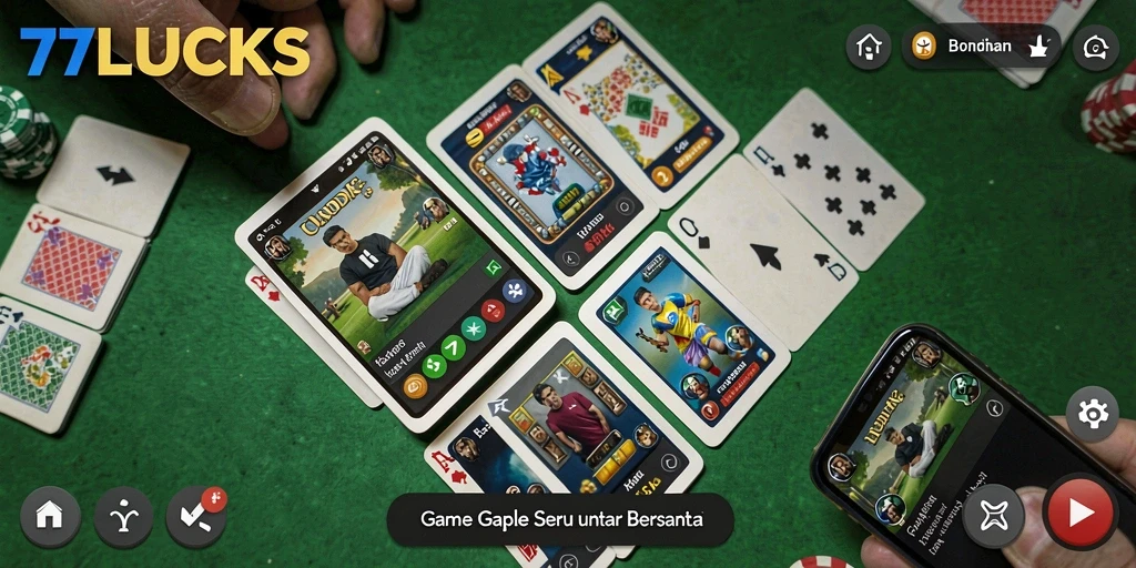 Tampilan gameplay seru di 77LUCKS memainkan Gaple.