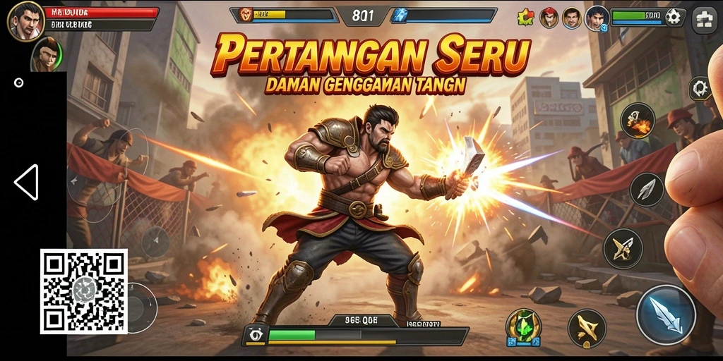 Screenshot utama menampilkan aksi pertarungan seru di 8QR.