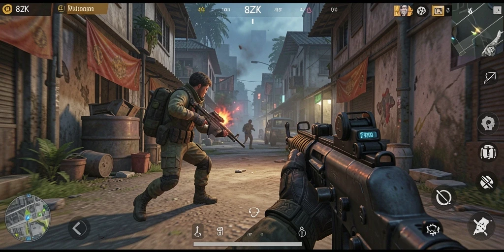 Tangkapan layar menunjukkan aksi mendebarkan dalam gameplay FPS.
