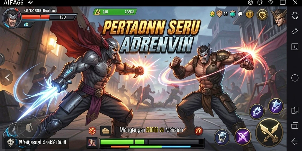 Screenshot gameplay AIFA66 menampilkan pertarungan mendebarkan di arena.
