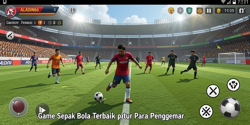 Screenshot gameplay menunjukkan aksi seru dalam pertandingan sepak bola.