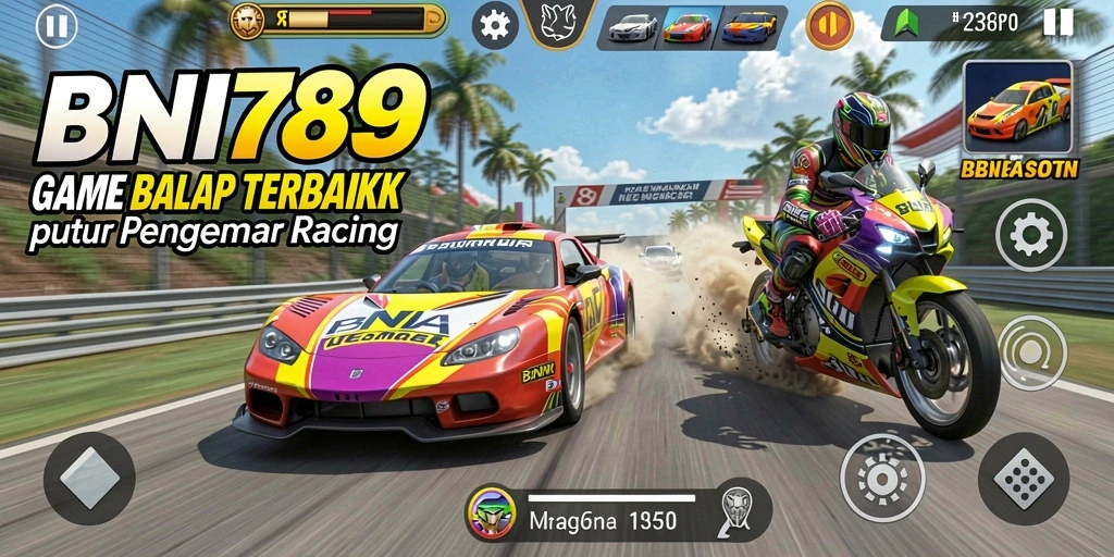 Tangkapan layar gameplay BNI789 menampilkan momen balapan yang intens dan mendebarkan.