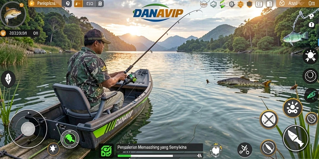 Tampilan gameplay <strong>DANAVIP</strong> dengan aksi memancing yang menegangkan.