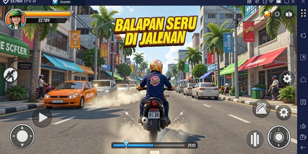 Gameplay seru dan mendebarkan di EE789 saat balapan.