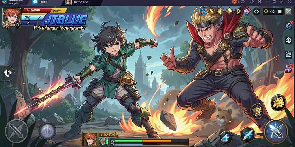 Tampilan gameplay JTBLUE yang menakjubkan dengan karakter anime yang menarik.