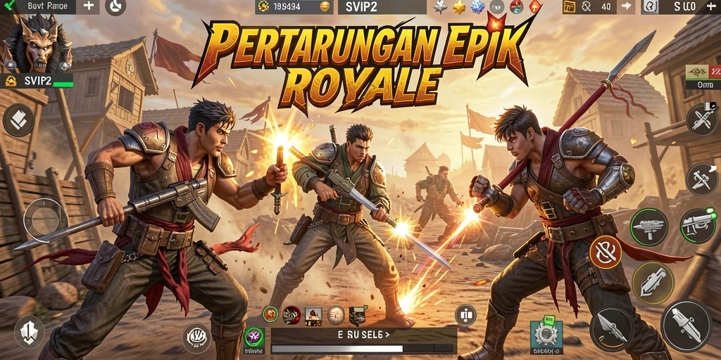 Tangkapan layar utama SVIP2 menunjukkan aksi seru dalam pertarungan Battle Royale.